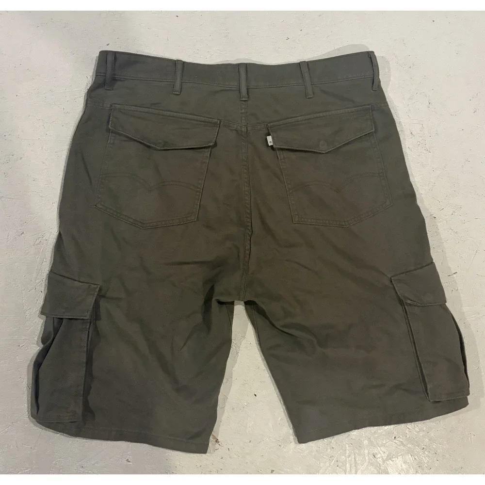Levis Cargo Shorts Mens 38x12 Khaki Olive Green Pockets Workwear